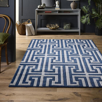 Greek Key Navy Blue/Grey Rug-Origins-Rug Love - The Most Loved Rug Store